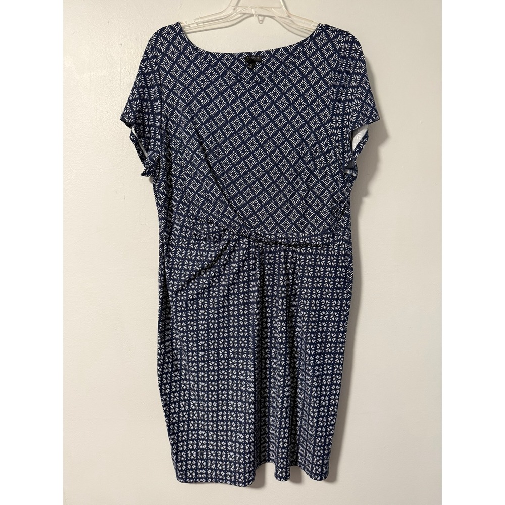 Talbots Womens Navy Blue White Geometric Twist Front‎ Sheath Dress Size XL